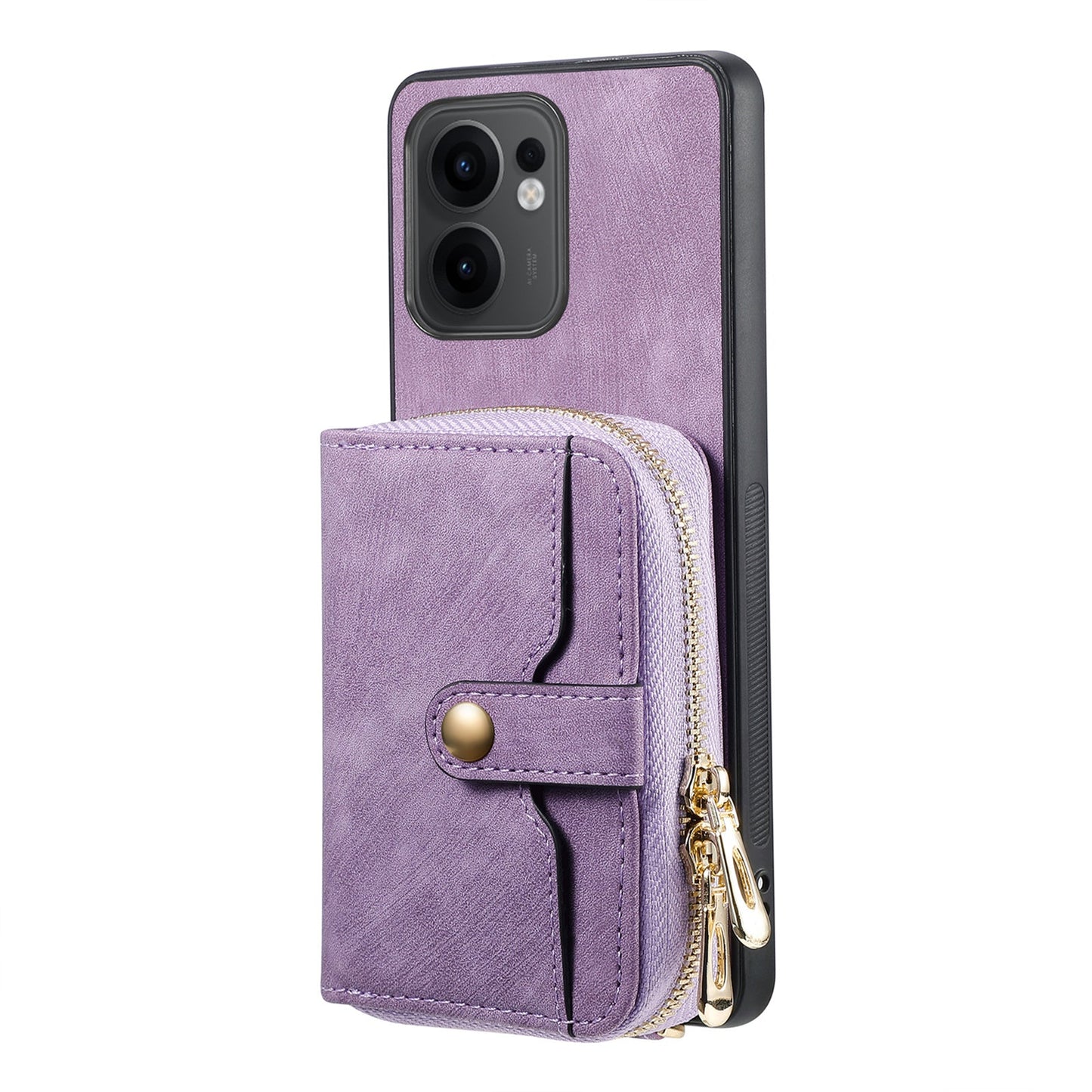 For Oppo Reno13 F 5G PU Leather Phone Back Cover with Zipper Card Holder and Long Strap - Purple