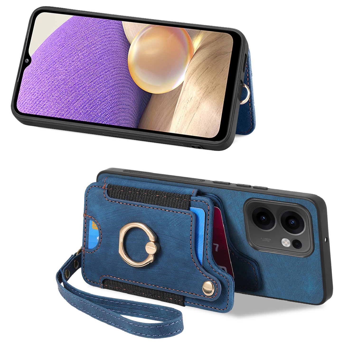 For Oppo Reno13 F 5G Retro PU Leather Back Cover with RFID Blocking Card Holder - Blue