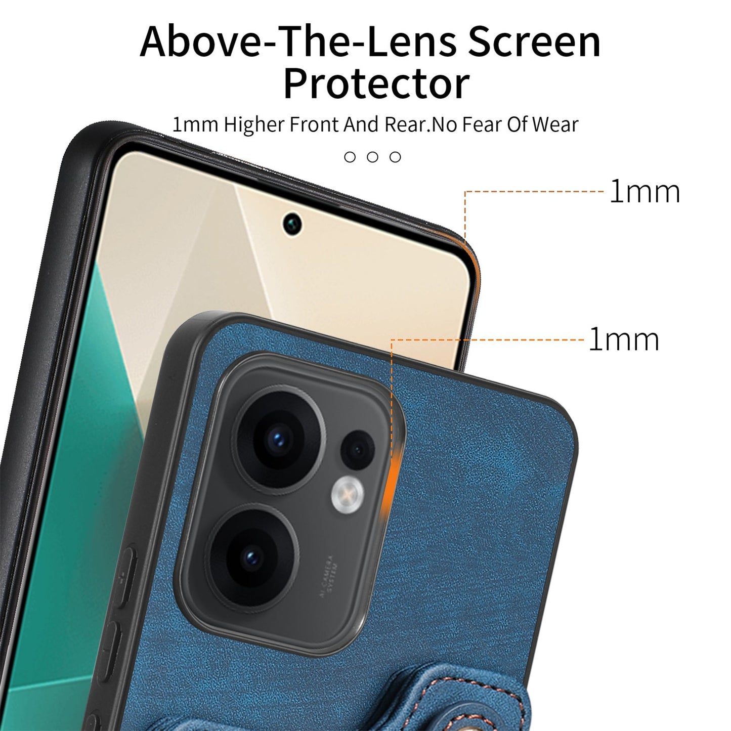 For Oppo Reno13 F 5G Retro PU Leather Back Cover with RFID Blocking Card Holder - Blue