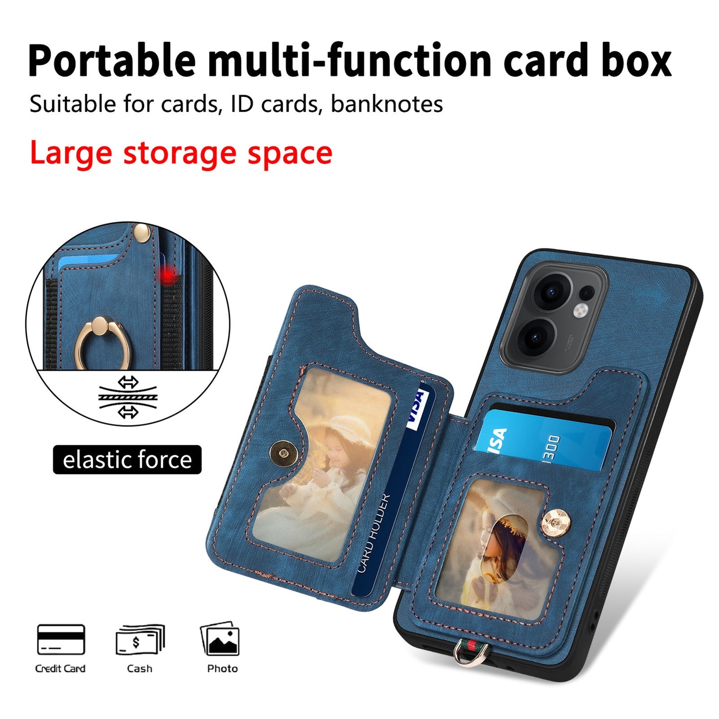 For Oppo Reno13 F 5G Retro PU Leather Back Cover with RFID Blocking Card Holder - Blue