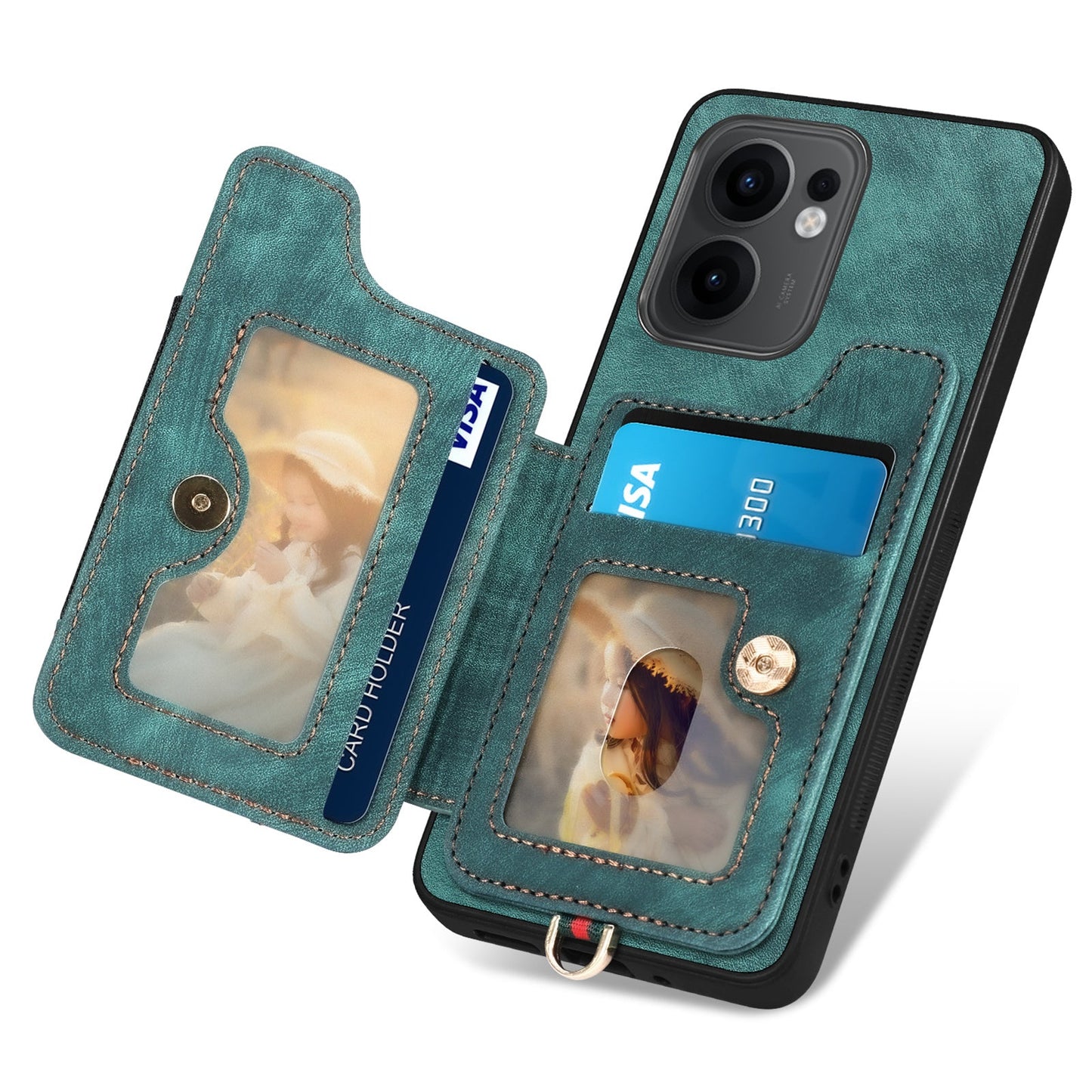 For Oppo Reno13 F 5G Retro PU Leather Back Cover with RFID Blocking Card Holder - Green