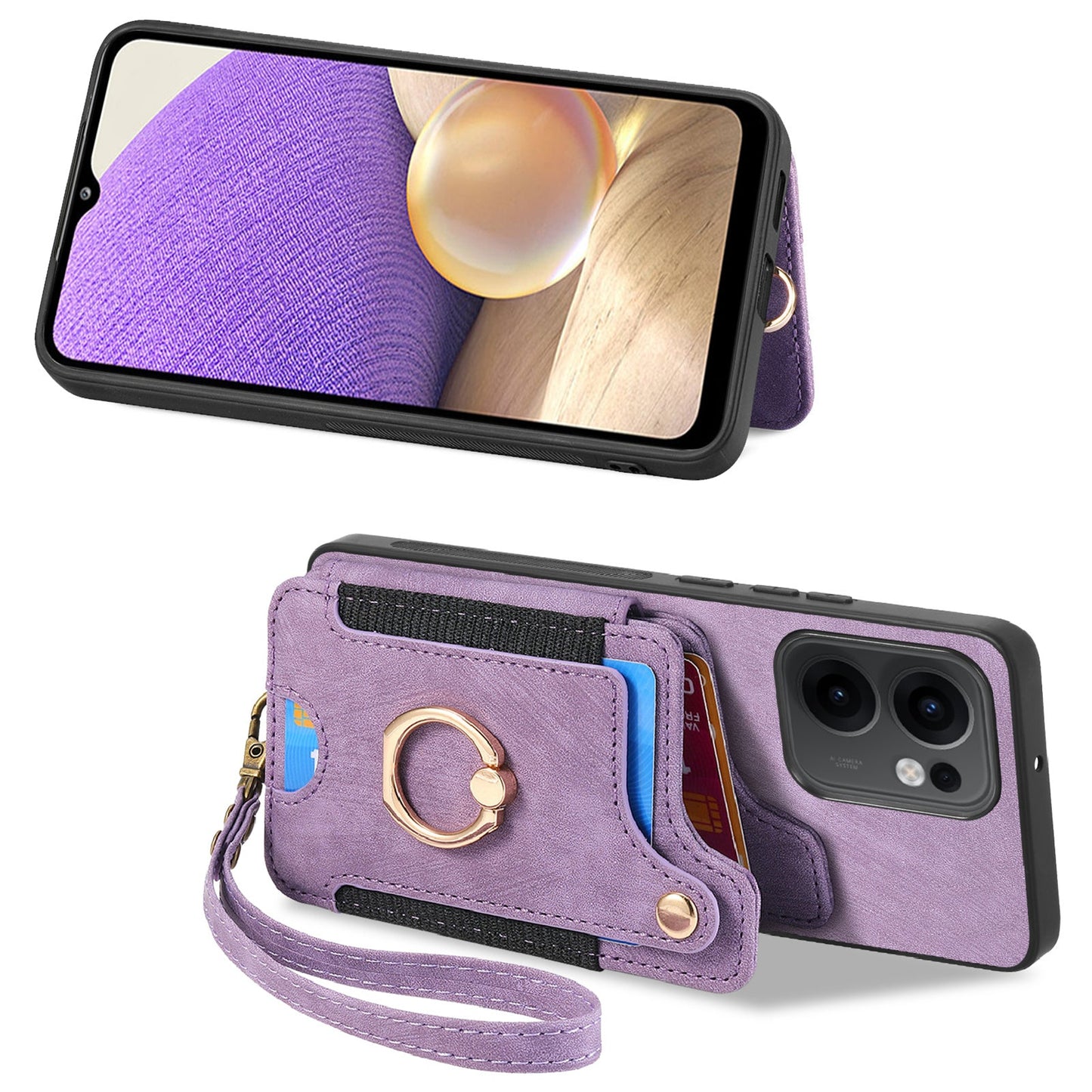 For Oppo Reno13 F 5G Retro PU Leather Back Cover with RFID Blocking Card Holder - Purple