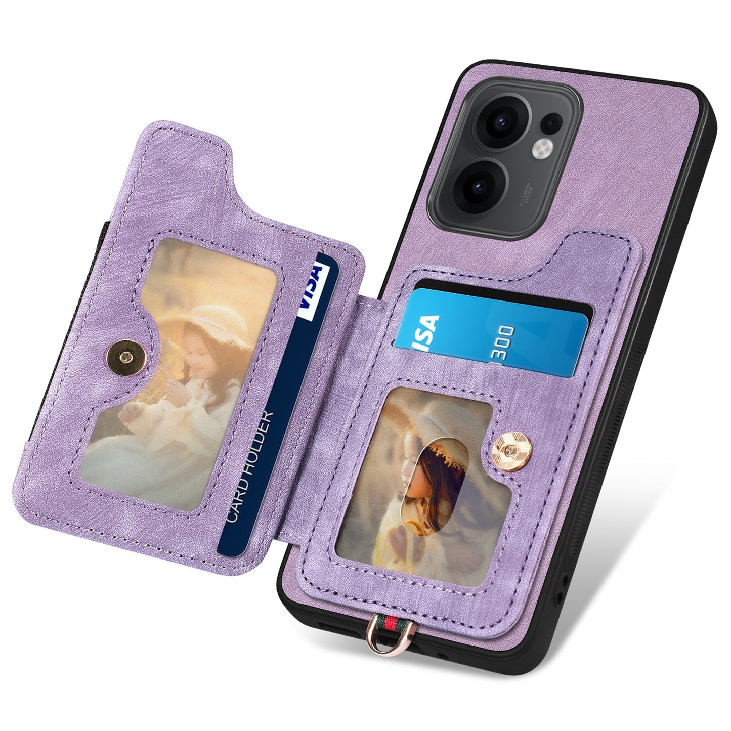 For Oppo Reno13 F 5G Retro PU Leather Back Cover with RFID Blocking Card Holder - Purple