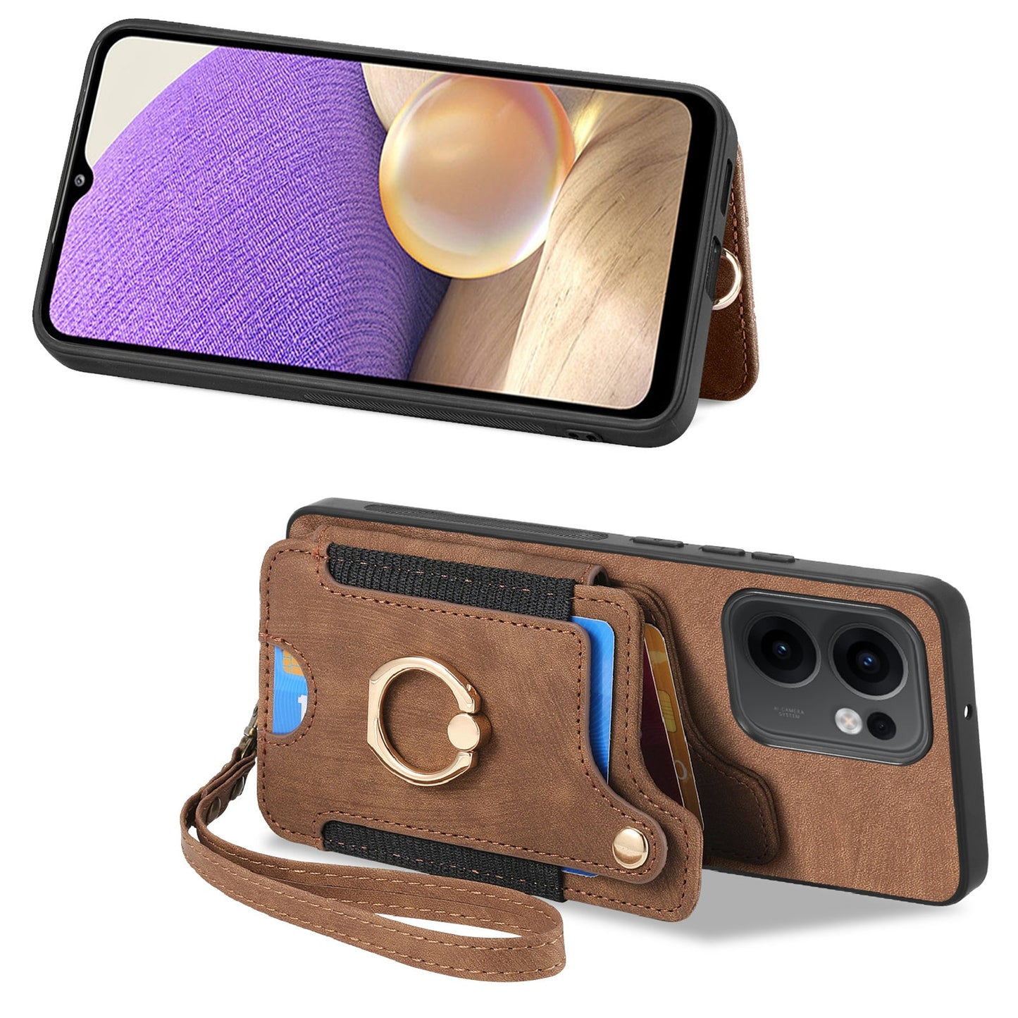 For Oppo Reno13 F 5G Retro PU Leather Back Cover with RFID Blocking Card Holder - Brown