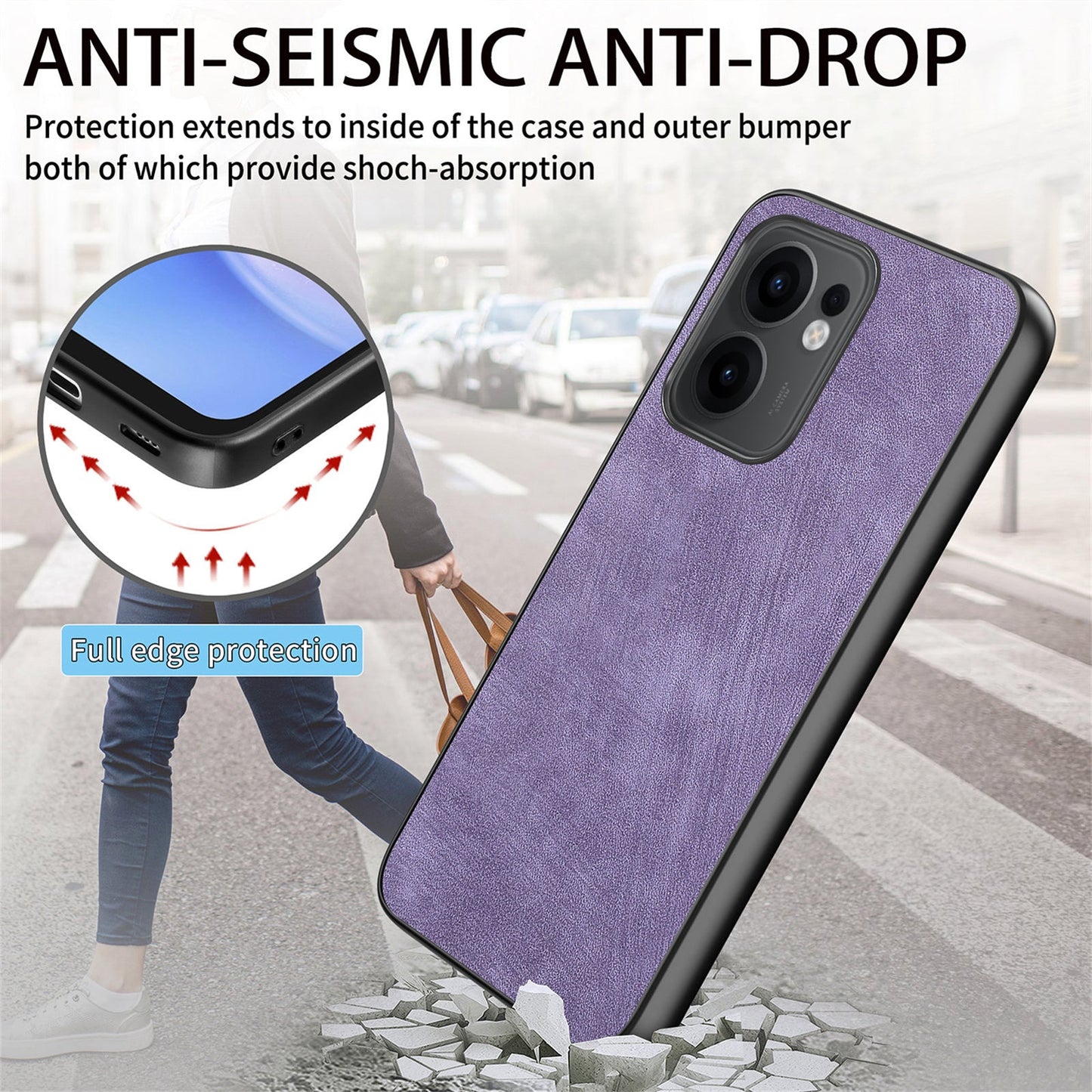 For Oppo Reno13 F 5G Case Shockproof Slim Retro Leather Phone Back Cover - Purple