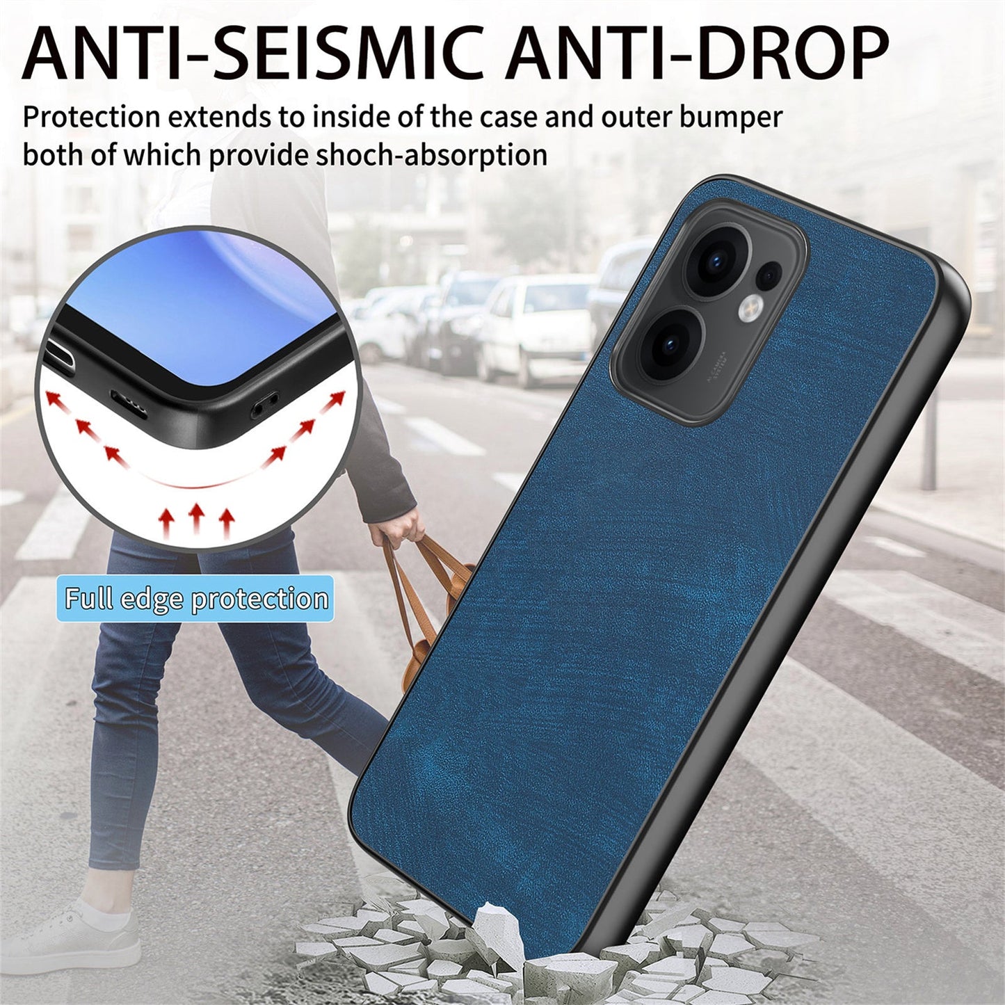 For Oppo Reno13 F 5G Case Shockproof Slim Retro Leather Phone Back Cover - Blue