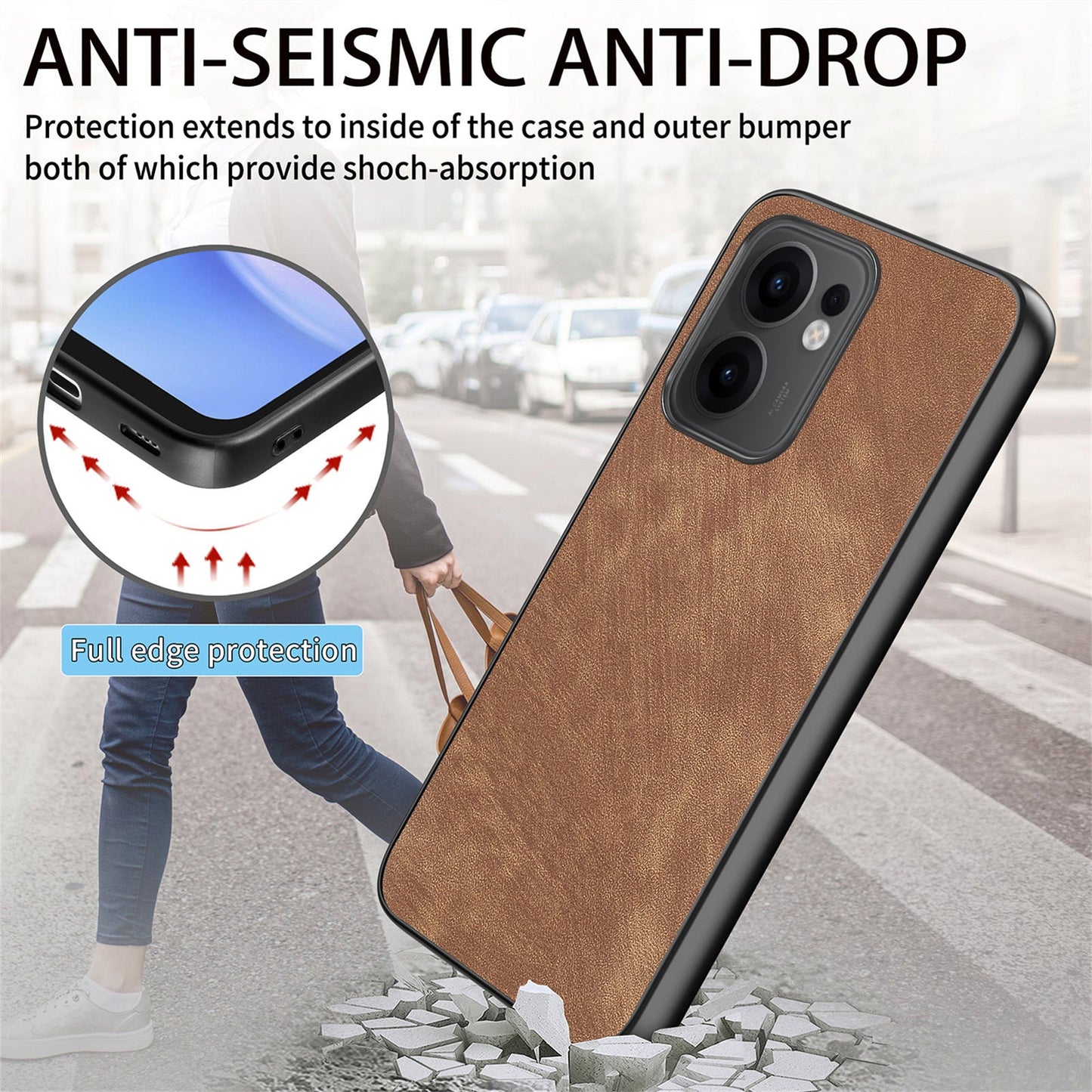 For Oppo Reno13 F 5G Case Shockproof Slim Retro Leather Phone Back Cover - Brown