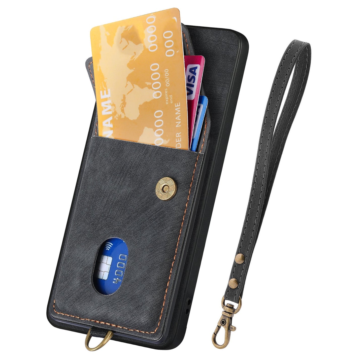 For Oppo Reno13 F 5G Case with Card Holder Kickstand Leather Phone Back Cover - Black