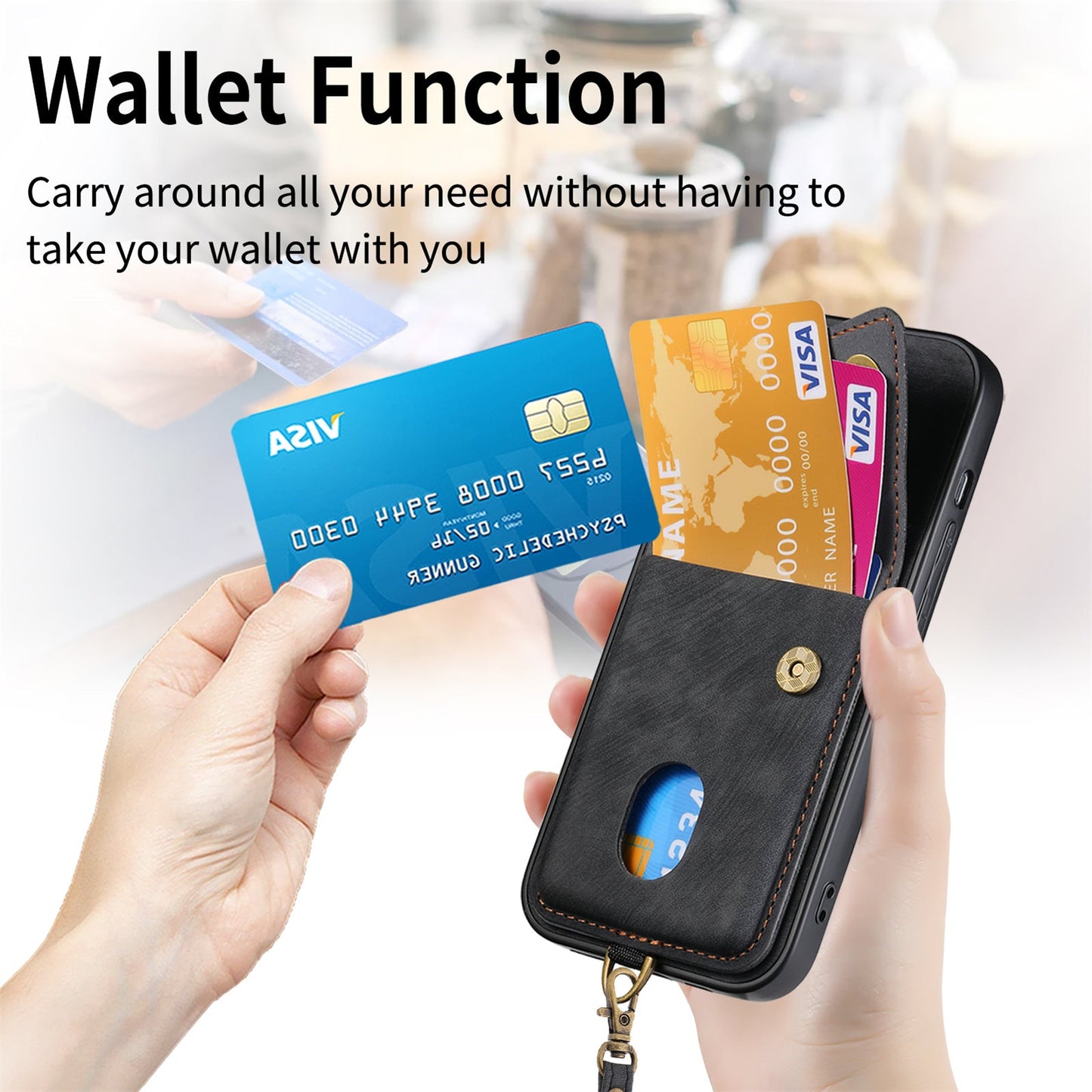 For Oppo Reno13 F 5G Case with Card Holder Kickstand Leather Phone Back Cover - Black