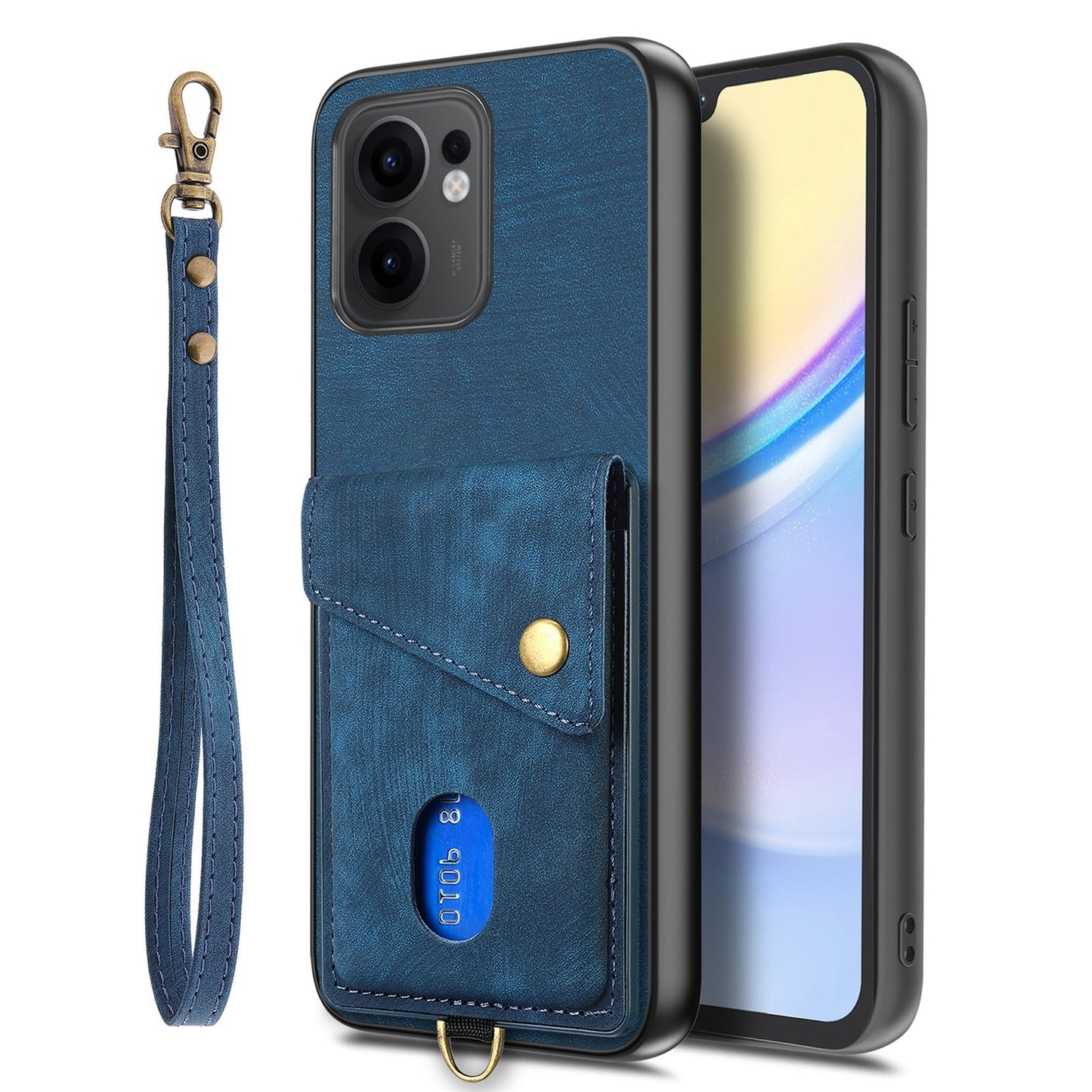 For Oppo Reno13 F 5G Case with Card Holder Kickstand Leather Phone Back Cover - Blue