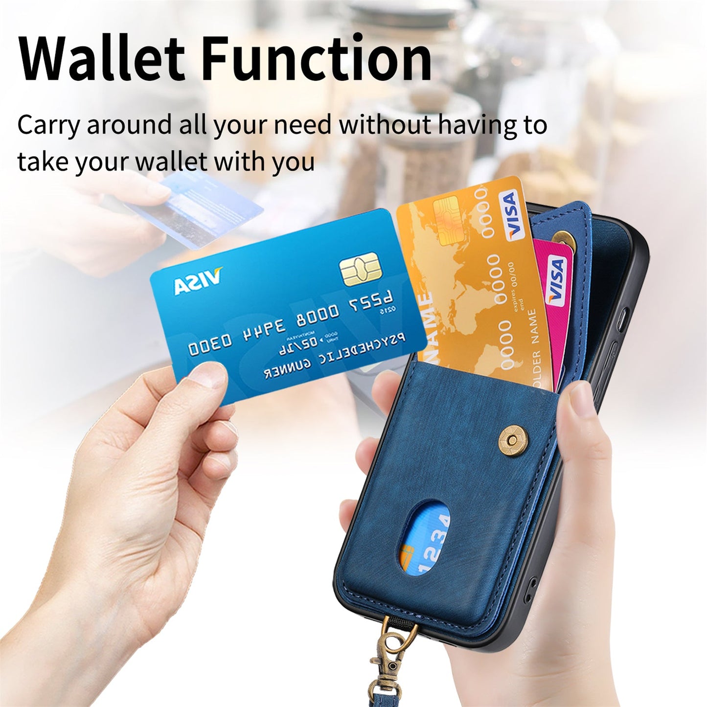 For Oppo Reno13 F 5G Case with Card Holder Kickstand Leather Phone Back Cover - Blue