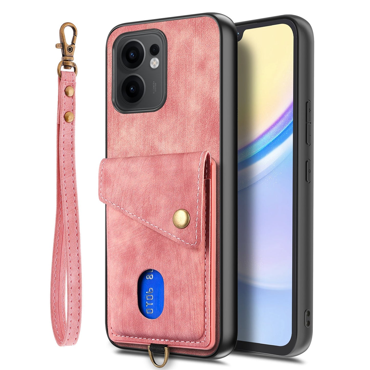 For Oppo Reno13 F 5G Case with Card Holder Kickstand Leather Phone Back Cover - Pink
