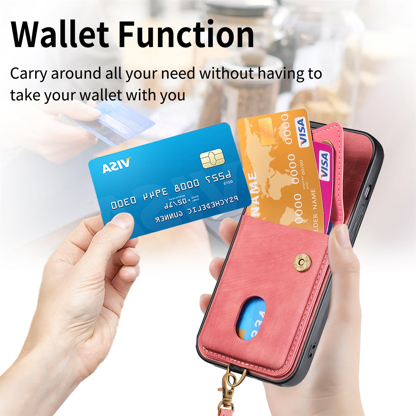For Oppo Reno13 F 5G Case with Card Holder Kickstand Leather Phone Back Cover - Pink