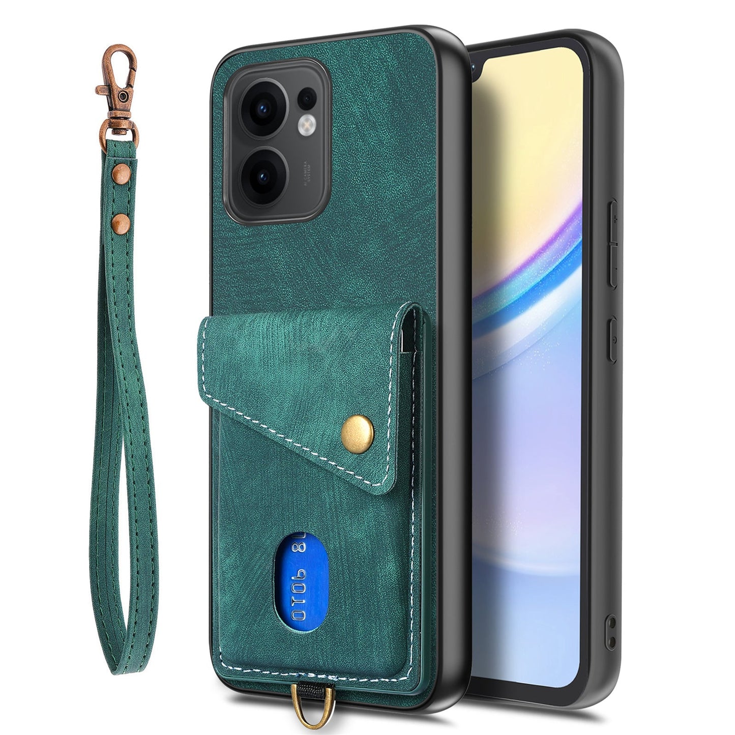 For Oppo Reno13 F 5G Case with Card Holder Kickstand Leather Phone Back Cover - Green