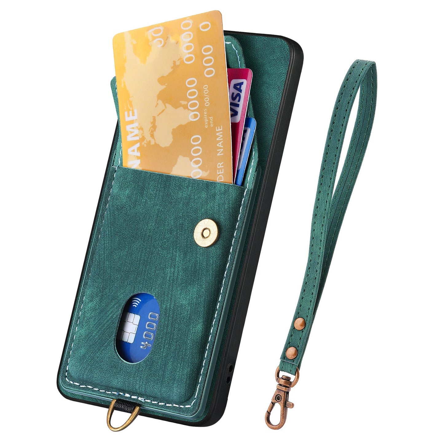 For Oppo Reno13 F 5G Case with Card Holder Kickstand Leather Phone Back Cover - Green