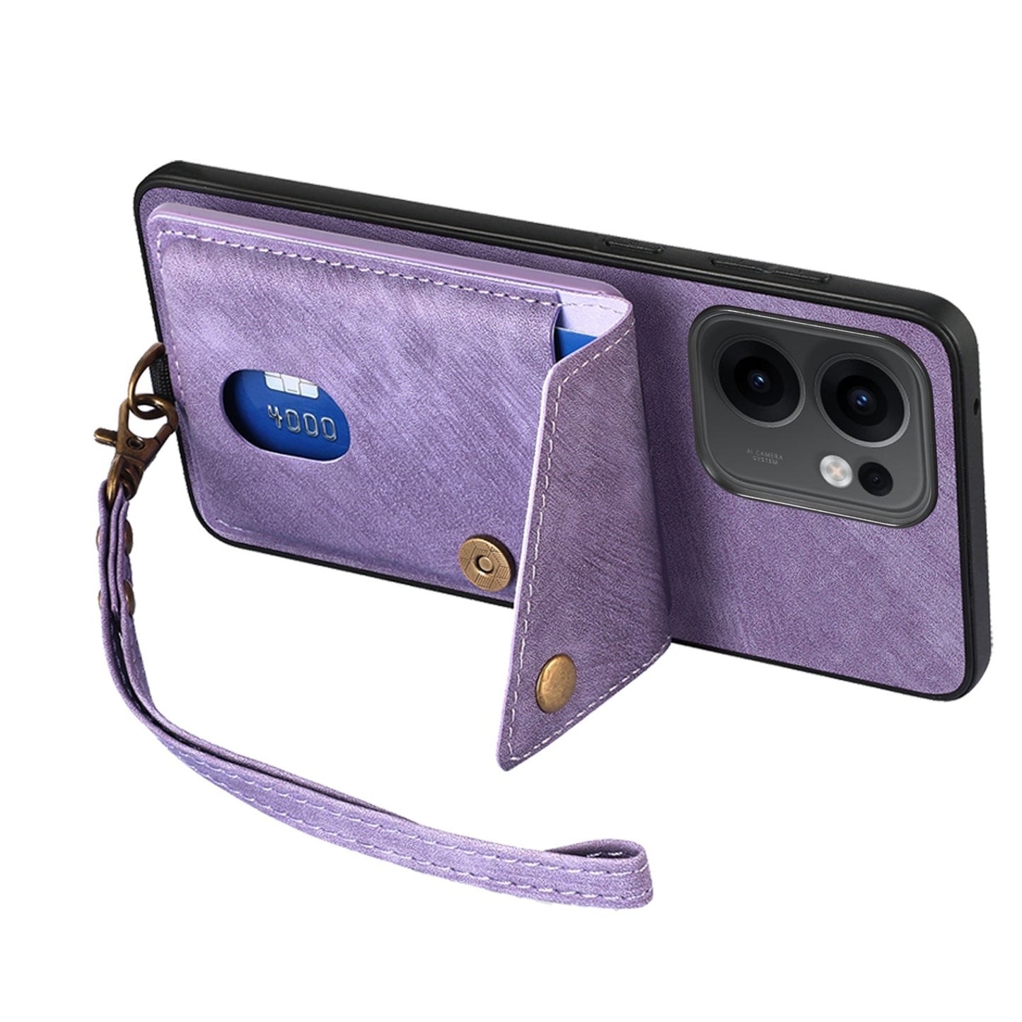 For Oppo Reno13 F 5G Case with Card Holder Kickstand Leather Phone Back Cover - Purple