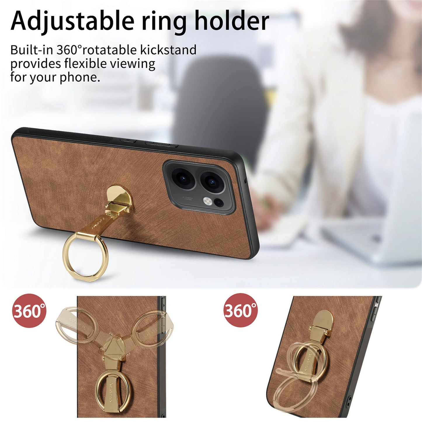 CASENEO D22 For Oppo Reno13 F 5G Case Folding Kickstand Retro Leather Back Phone Cover - Brown