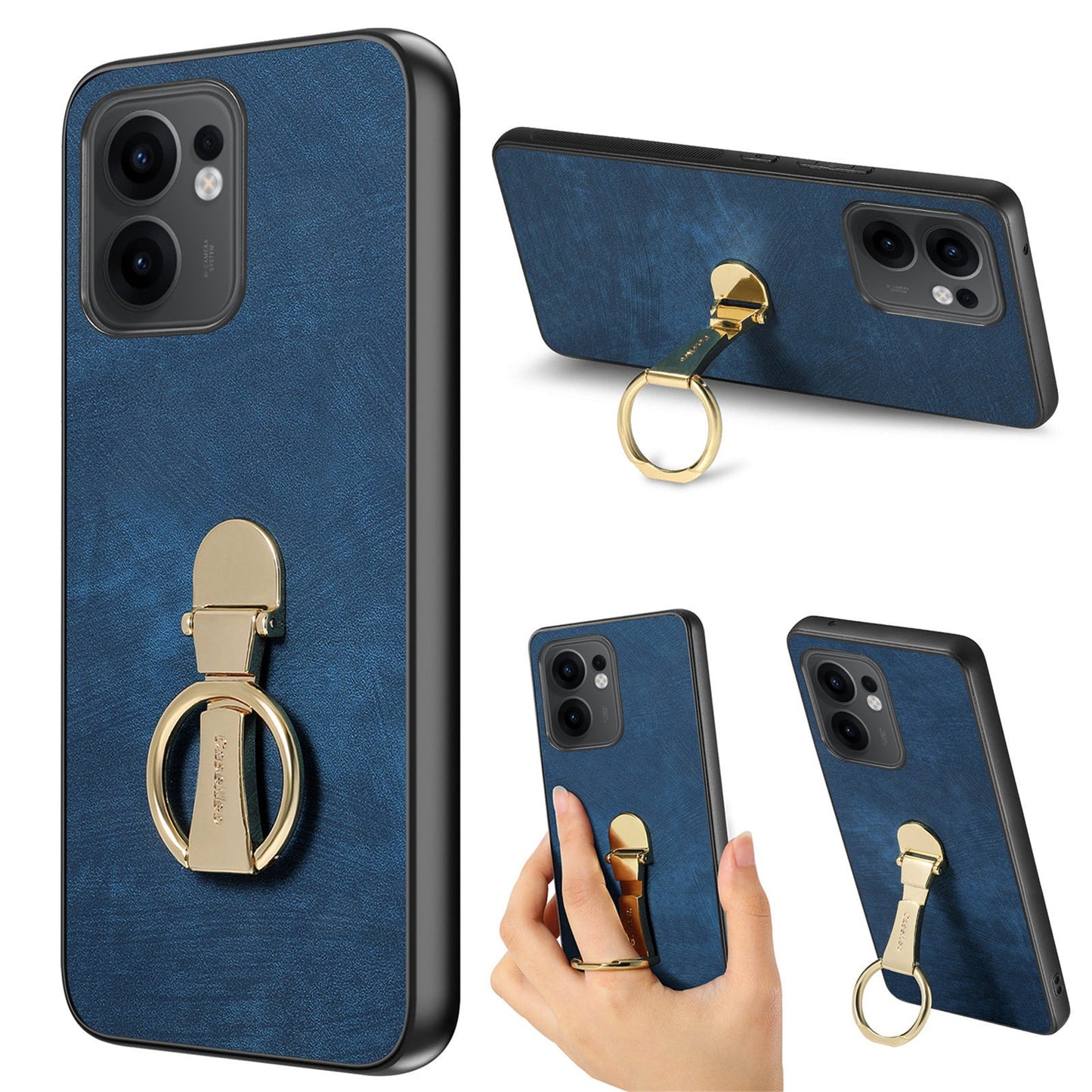 CASENEO D22 For Oppo Reno13 F 5G Case Folding Kickstand Retro Leather Back Phone Cover - Blue