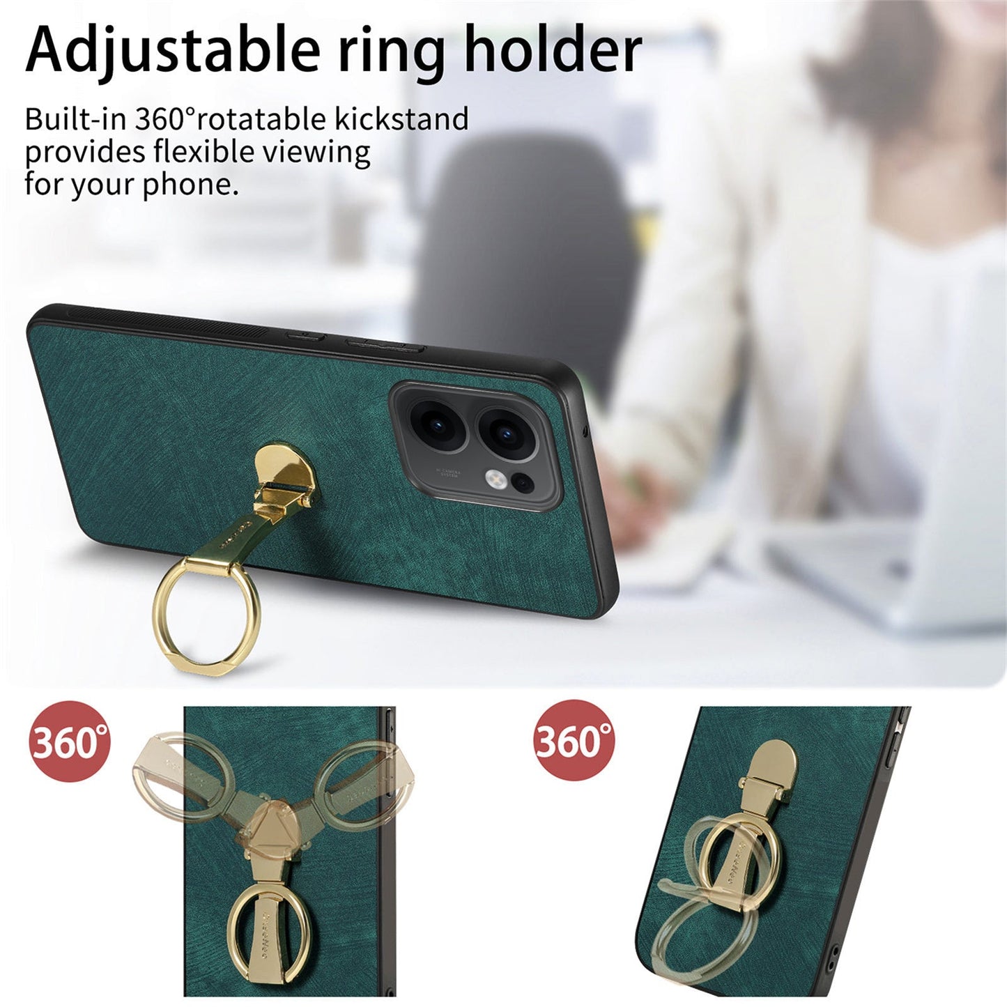 CASENEO D22 For Oppo Reno13 F 5G Case Folding Kickstand Retro Leather Back Phone Cover - Green