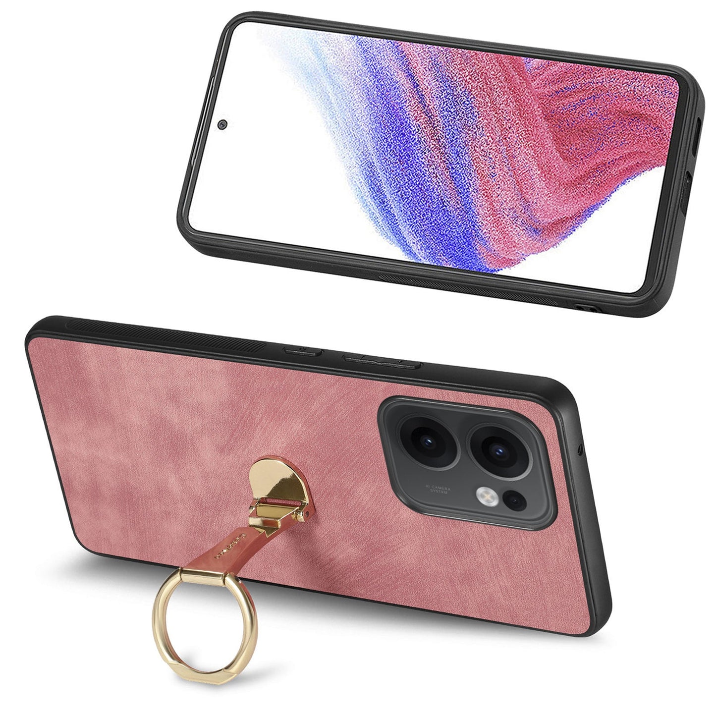 CASENEO D22 For Oppo Reno13 F 5G Case Folding Kickstand Retro Leather Back Phone Cover - Pink