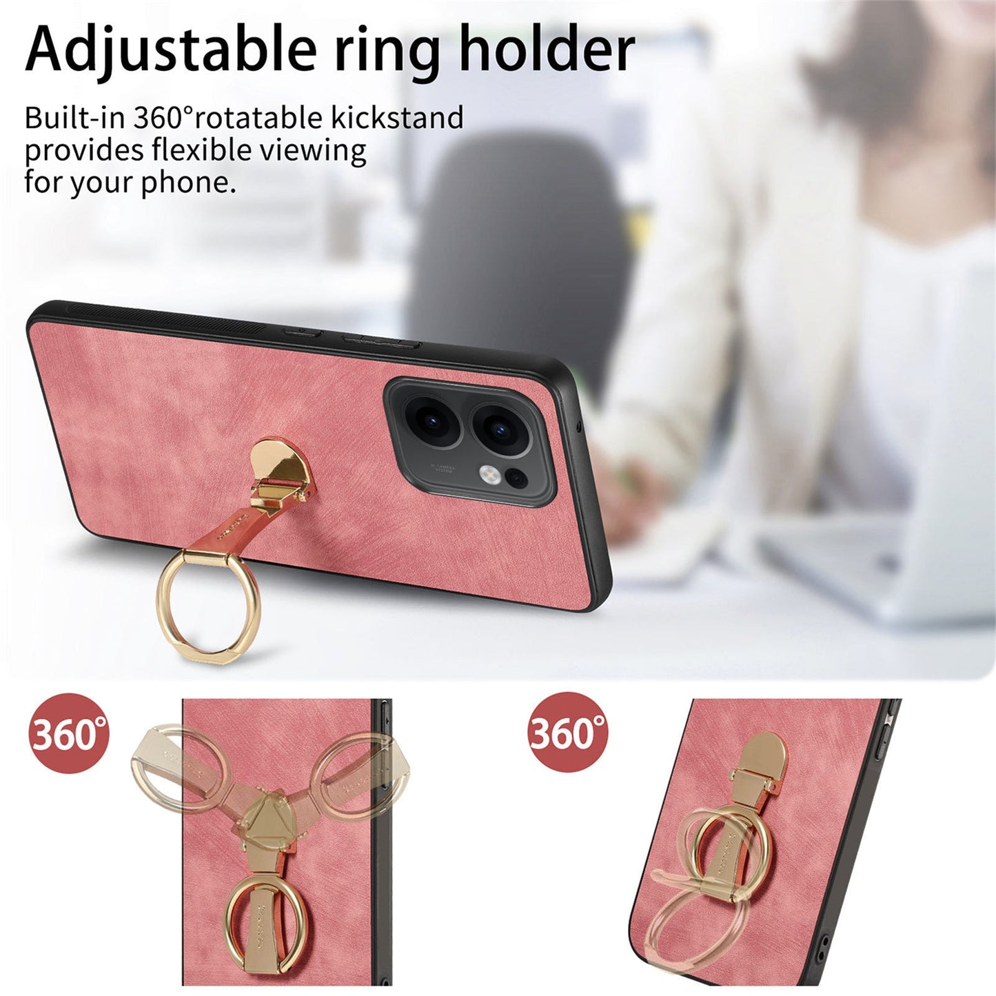 CASENEO D22 For Oppo Reno13 F 5G Case Folding Kickstand Retro Leather Back Phone Cover - Pink