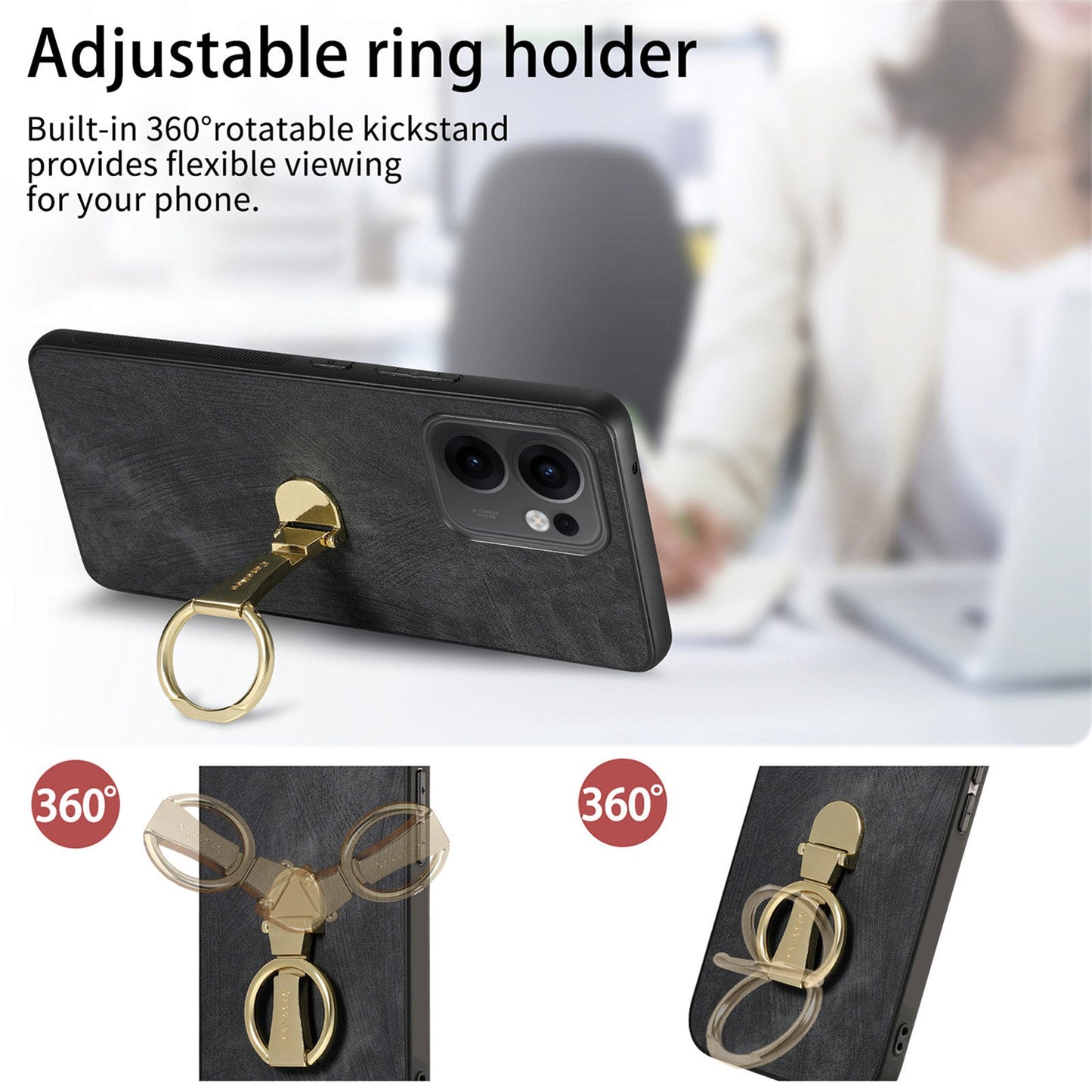 CASENEO D22 For Oppo Reno13 F 5G Case Folding Kickstand Retro Leather Back Phone Cover - Black