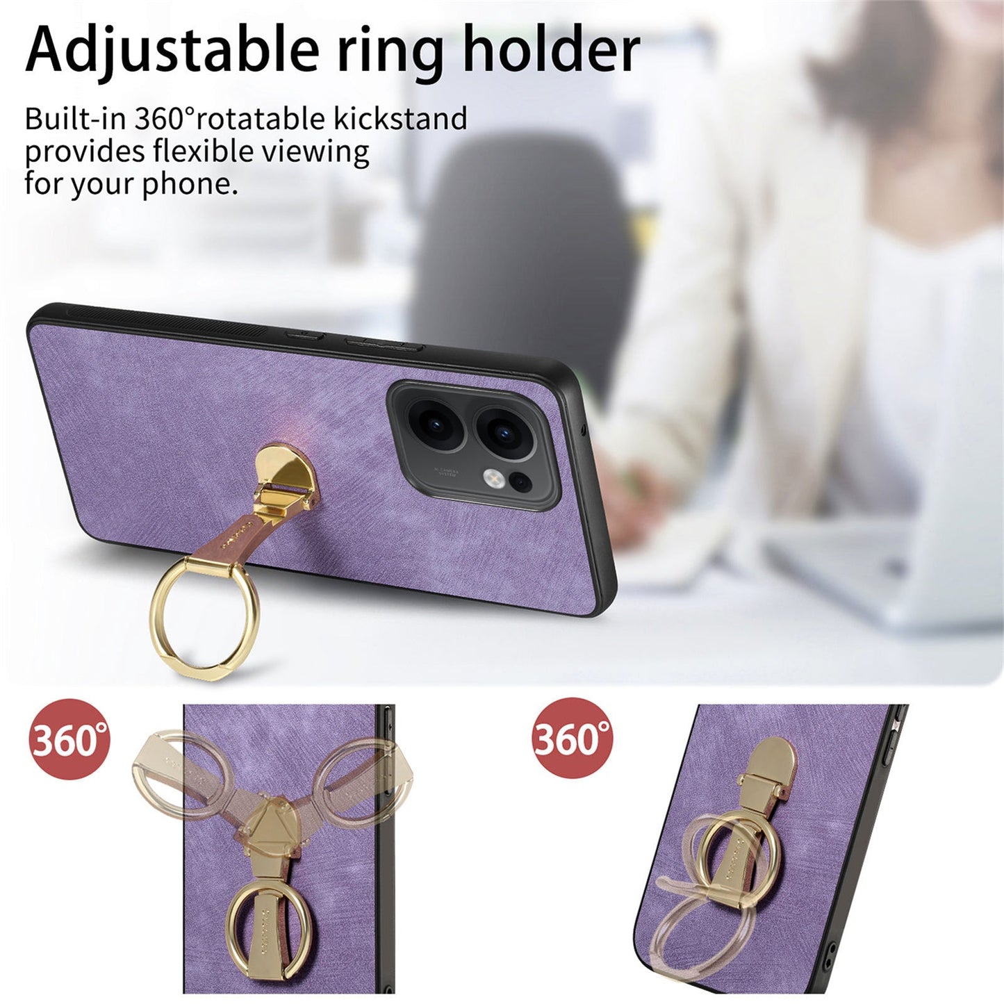 CASENEO D22 For Oppo Reno13 F 5G Case Folding Kickstand Retro Leather Back Phone Cover - Purple