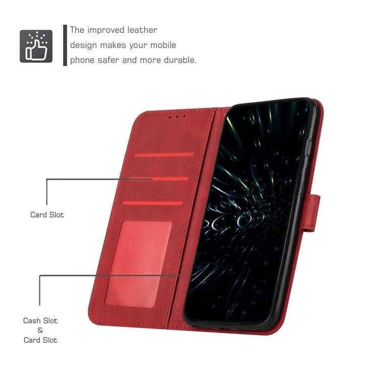 For Oppo A57 (2022) 5G / A77 5G / A77 4G / A57 4G / A57e 4G / A57s 4G / Realme V23 5G / OnePlus Nord N20 SE 4G Wallet Case Stitching PU Leather Stand Magnetic Phone Cover with Strap - Red