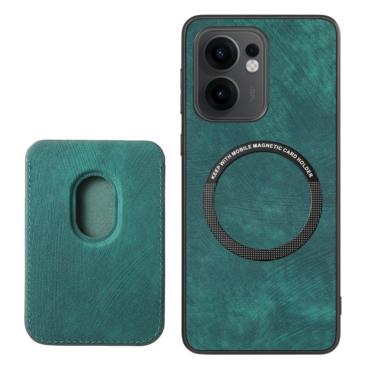 For Oppo Reno13 F 5G Case Compatible with MagSafe Leather Back Cover with Detachable Card Holder - Green