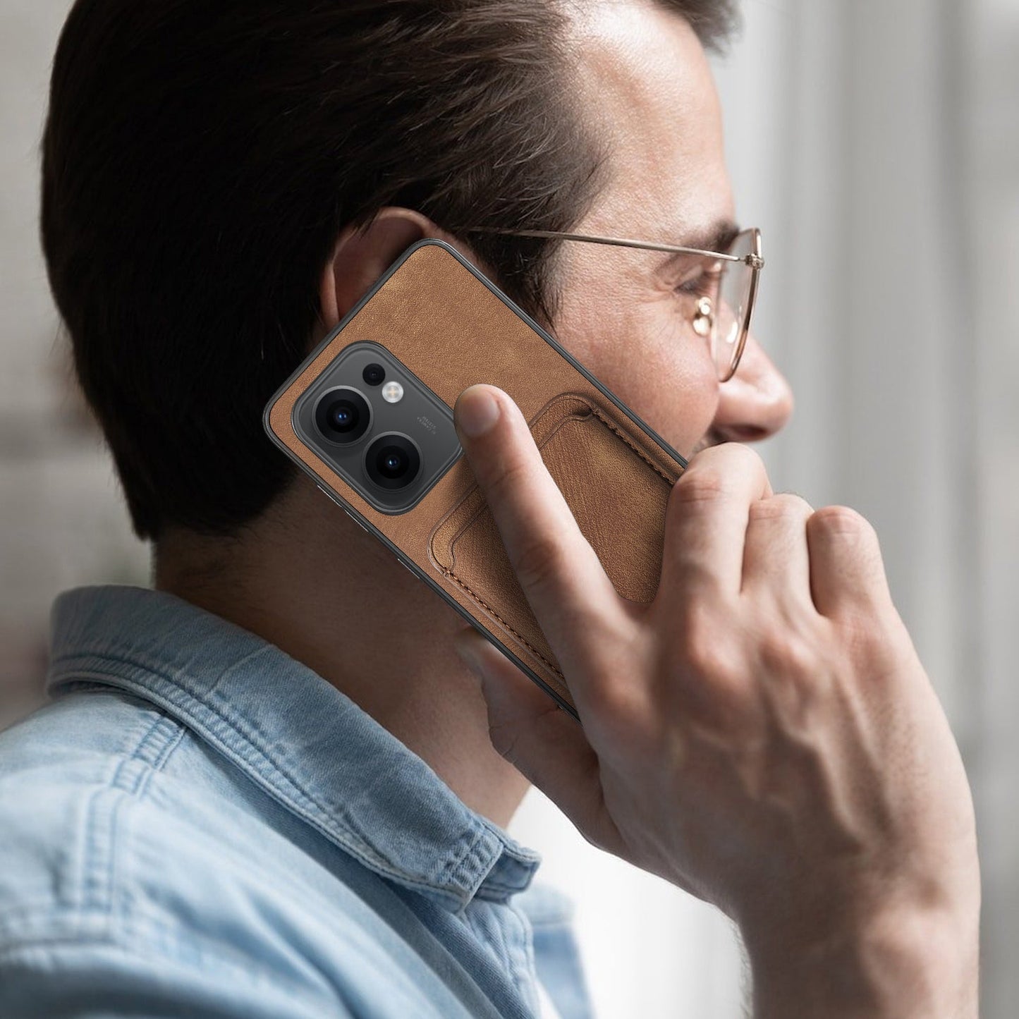 For Oppo Reno13 F 5G Case Compatible with MagSafe Leather Back Cover with Detachable Card Holder - Brown