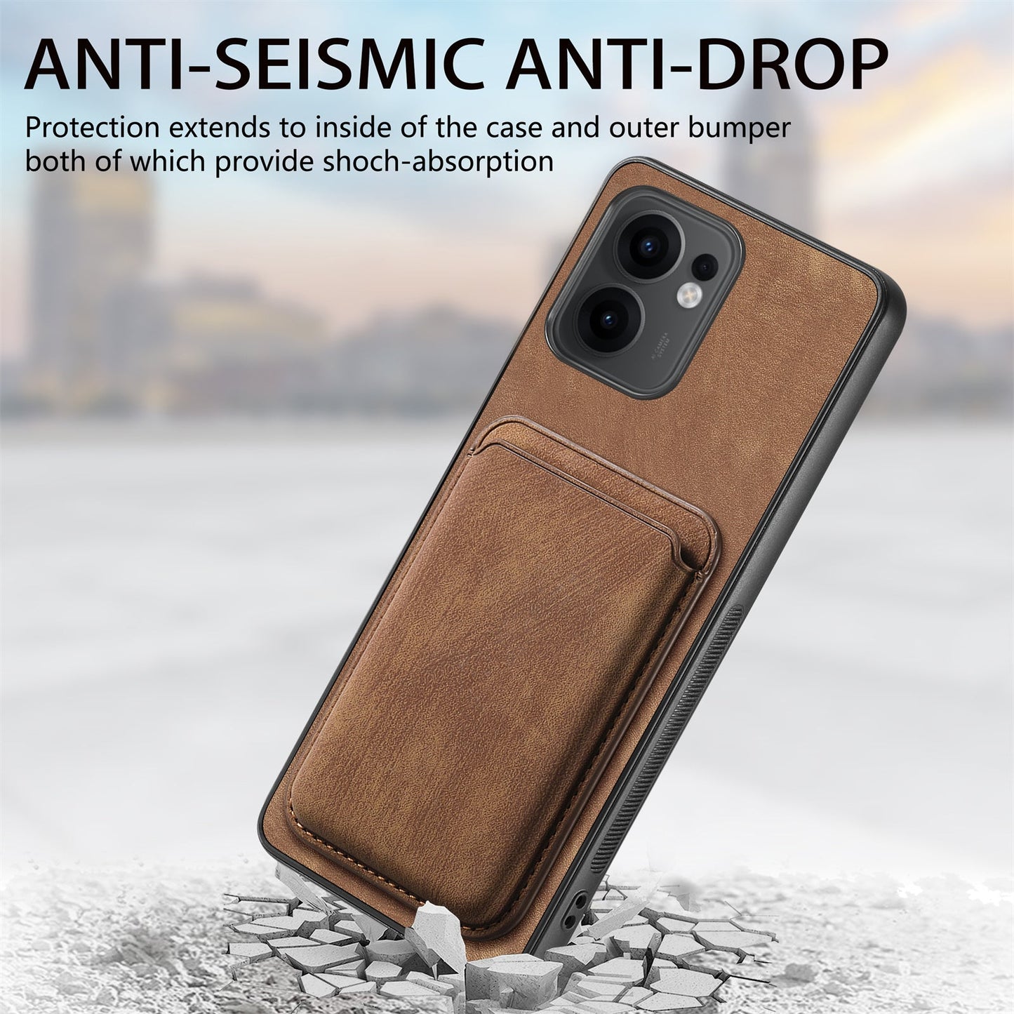 For Oppo Reno13 F 5G Case Compatible with MagSafe Leather Back Cover with Detachable Card Holder - Brown