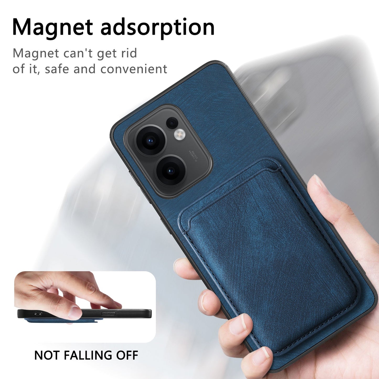 For Oppo Reno13 F 5G Case Compatible with MagSafe Leather Back Cover with Detachable Card Holder - Blue