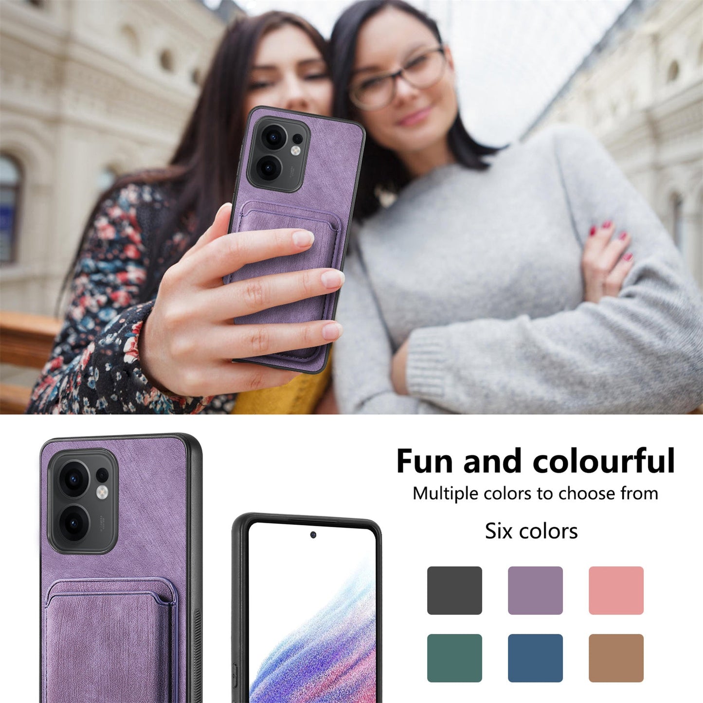 For Oppo Reno13 F 5G Case Compatible with MagSafe Leather Back Cover with Detachable Card Holder - Purple