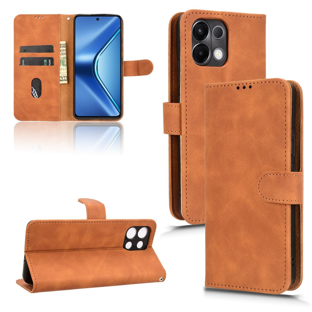 Leather Case For Oppo K13 5G / K13x / K12s (China) Skin Feel Anti Drop Wallet Flip Phone Cover - Brown