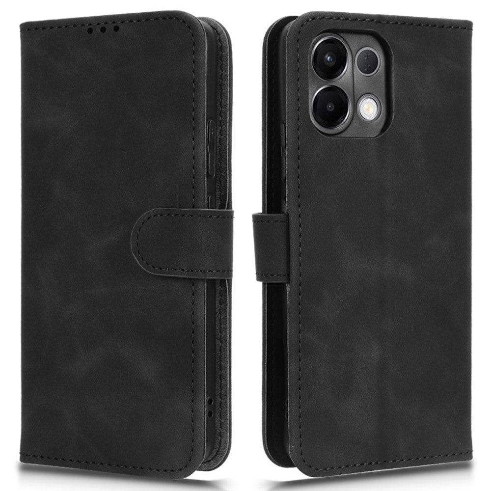 Leather Case For Oppo K13 5G / K13x / K12s (China) Skin Feel Anti Drop Wallet Flip Phone Cover - Black