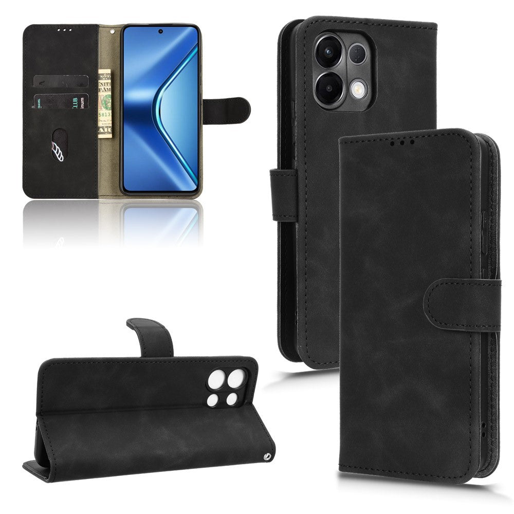 Leather Case For Oppo K13 5G / K13x / K12s (China) Skin Feel Anti Drop Wallet Flip Phone Cover - Black