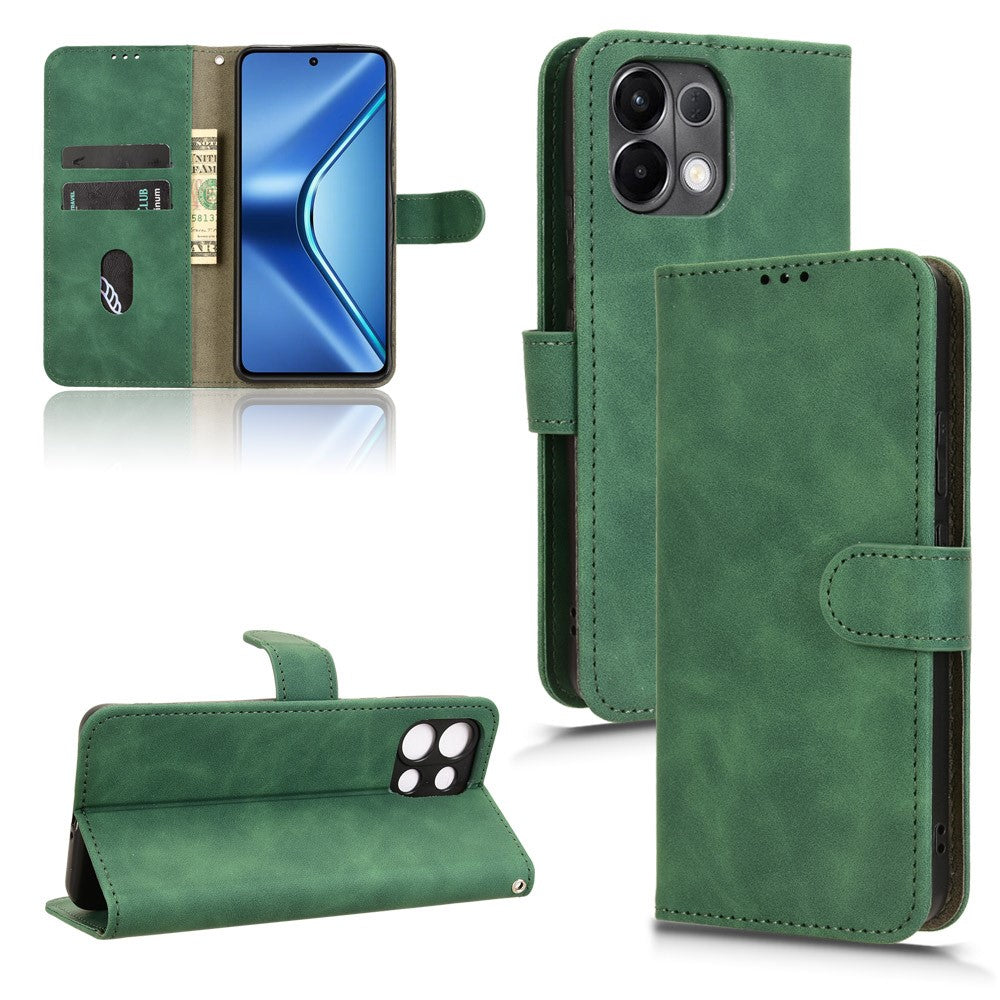 Leather Case For Oppo K13 5G / K13x / K12s (China) Skin Feel Anti Drop Wallet Flip Phone Cover - Green
