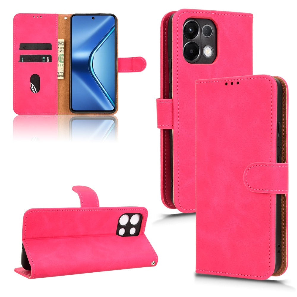 Leather Case For Oppo K13 5G / K13x / K12s (China) Skin Feel Anti Drop Wallet Flip Phone Cover - Rose