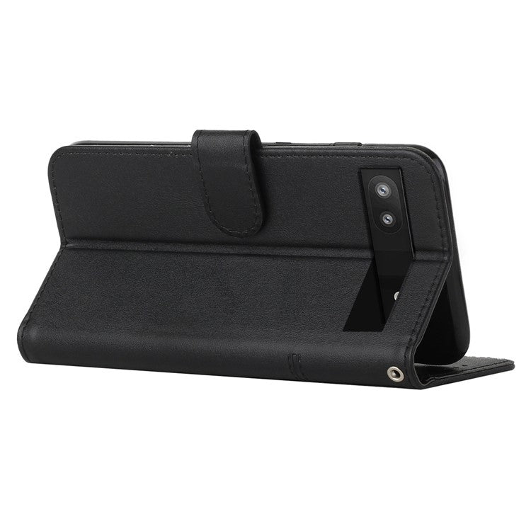 Stitching Phone Case for Google Pixel 6a, Wallet Stand PU Leather Cover Inner TPU Shell with Strap - Black