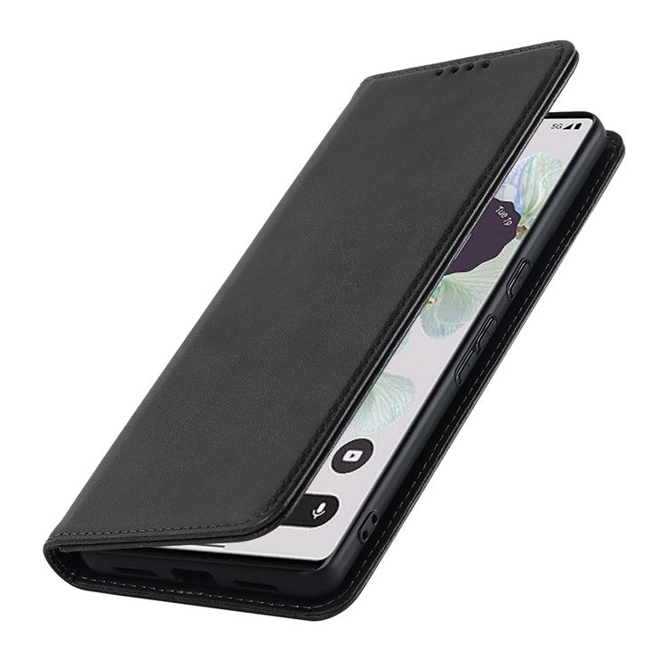 Calf Texture PU Leather Case for Google Pixel 7 Pro 5G, Magnetic Auto Closing Phone Stand Wallet Cover - Black