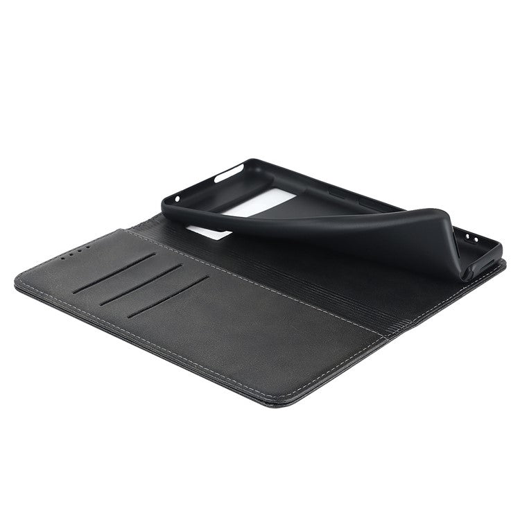 Calf Texture PU Leather Case for Google Pixel 7 Pro 5G, Magnetic Auto Closing Phone Stand Wallet Cover - Black
