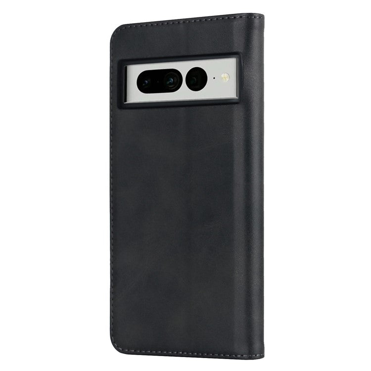 Calf Texture PU Leather Case for Google Pixel 7 Pro 5G, Magnetic Auto Closing Phone Stand Wallet Cover - Black
