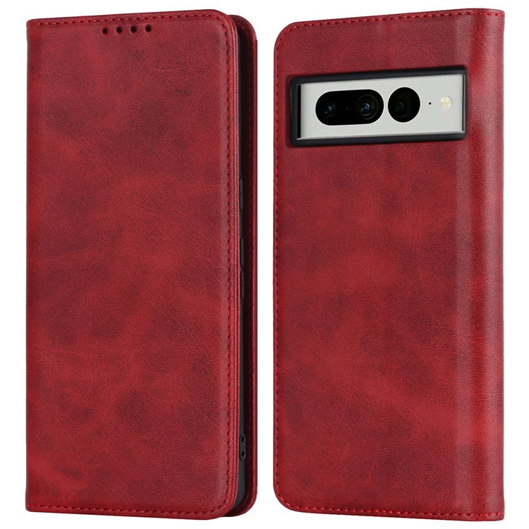 Calf Texture PU Leather Case for Google Pixel 7 Pro 5G, Magnetic Auto Closing Phone Stand Wallet Cover - Red