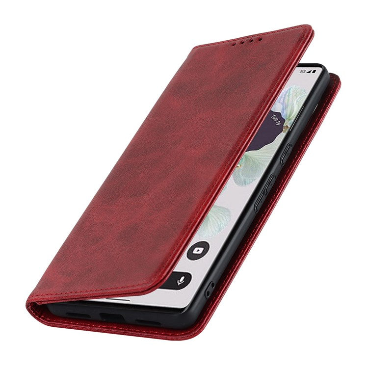 Calf Texture PU Leather Case for Google Pixel 7 Pro 5G, Magnetic Auto Closing Phone Stand Wallet Cover - Red