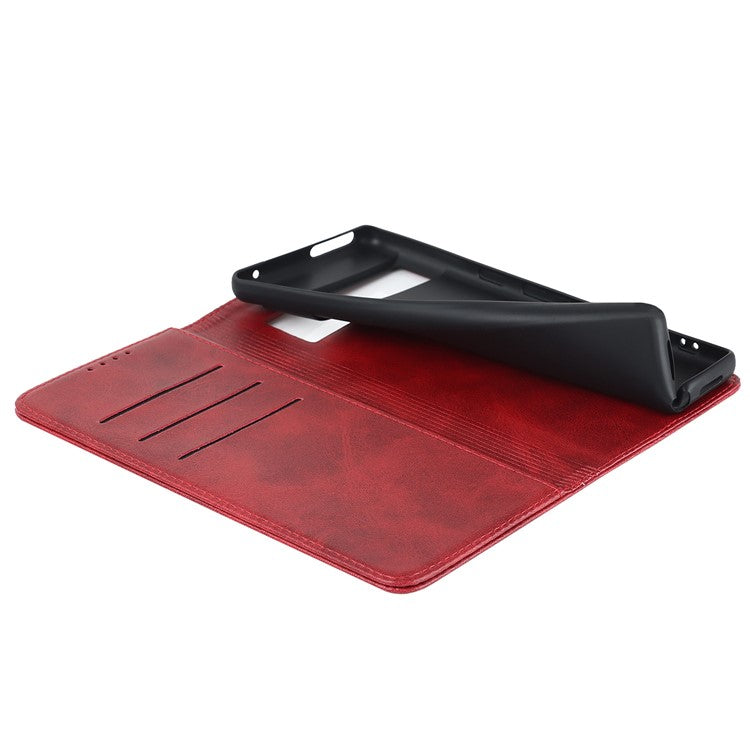 Calf Texture PU Leather Case for Google Pixel 7 Pro 5G, Magnetic Auto Closing Phone Stand Wallet Cover - Red
