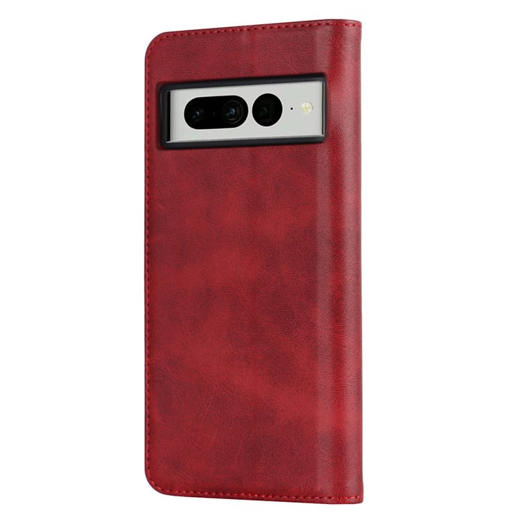 Calf Texture PU Leather Case for Google Pixel 7 Pro 5G, Magnetic Auto Closing Phone Stand Wallet Cover - Red