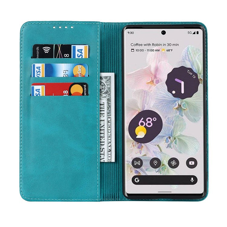 Calf Texture PU Leather Case for Google Pixel 7 Pro 5G, Magnetic Auto Closing Phone Stand Wallet Cover - Sky Blue