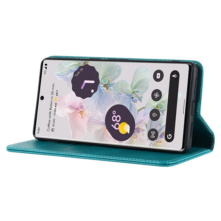 Calf Texture PU Leather Case for Google Pixel 7 Pro 5G, Magnetic Auto Closing Phone Stand Wallet Cover - Sky Blue