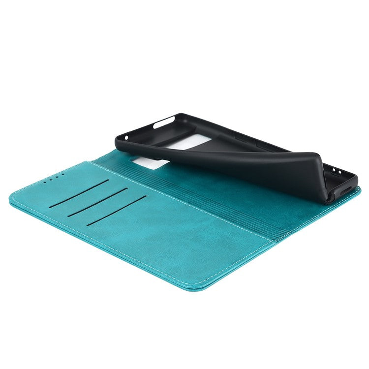 Calf Texture PU Leather Case for Google Pixel 7 Pro 5G, Magnetic Auto Closing Phone Stand Wallet Cover - Sky Blue