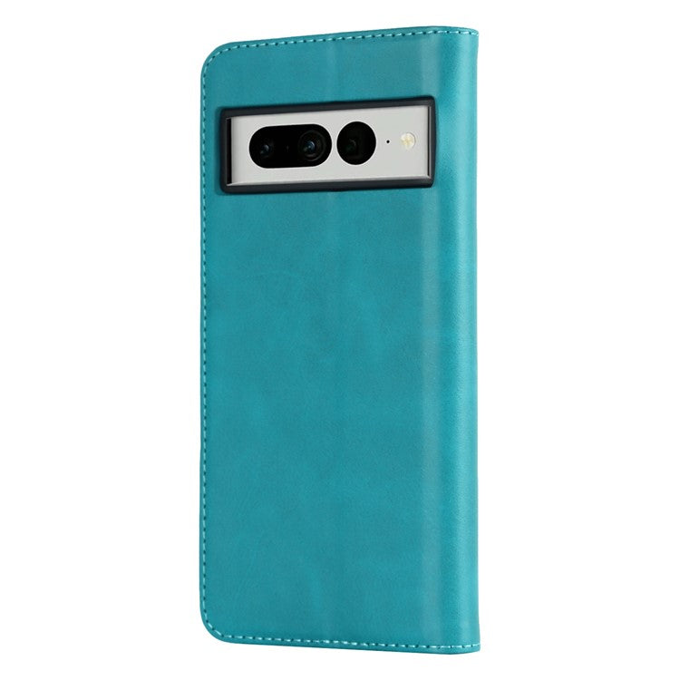 Calf Texture PU Leather Case for Google Pixel 7 Pro 5G, Magnetic Auto Closing Phone Stand Wallet Cover - Sky Blue